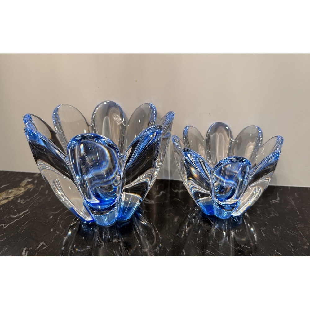 2 Orrefors Sweden Mayflower Glass Daisy Bowls Glass Blue Ombre by Jan Johan